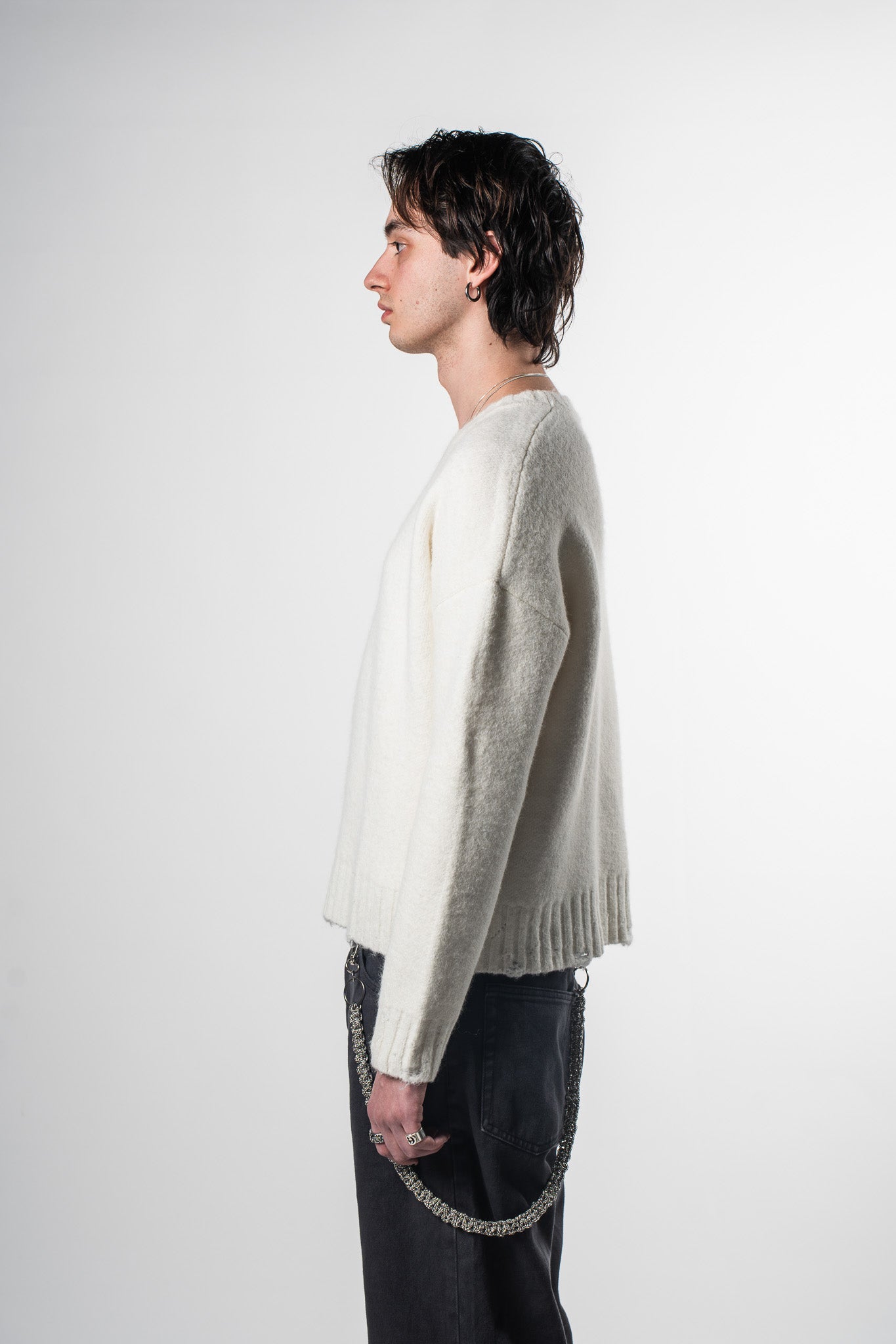 Distressed Knit Sweater Cream