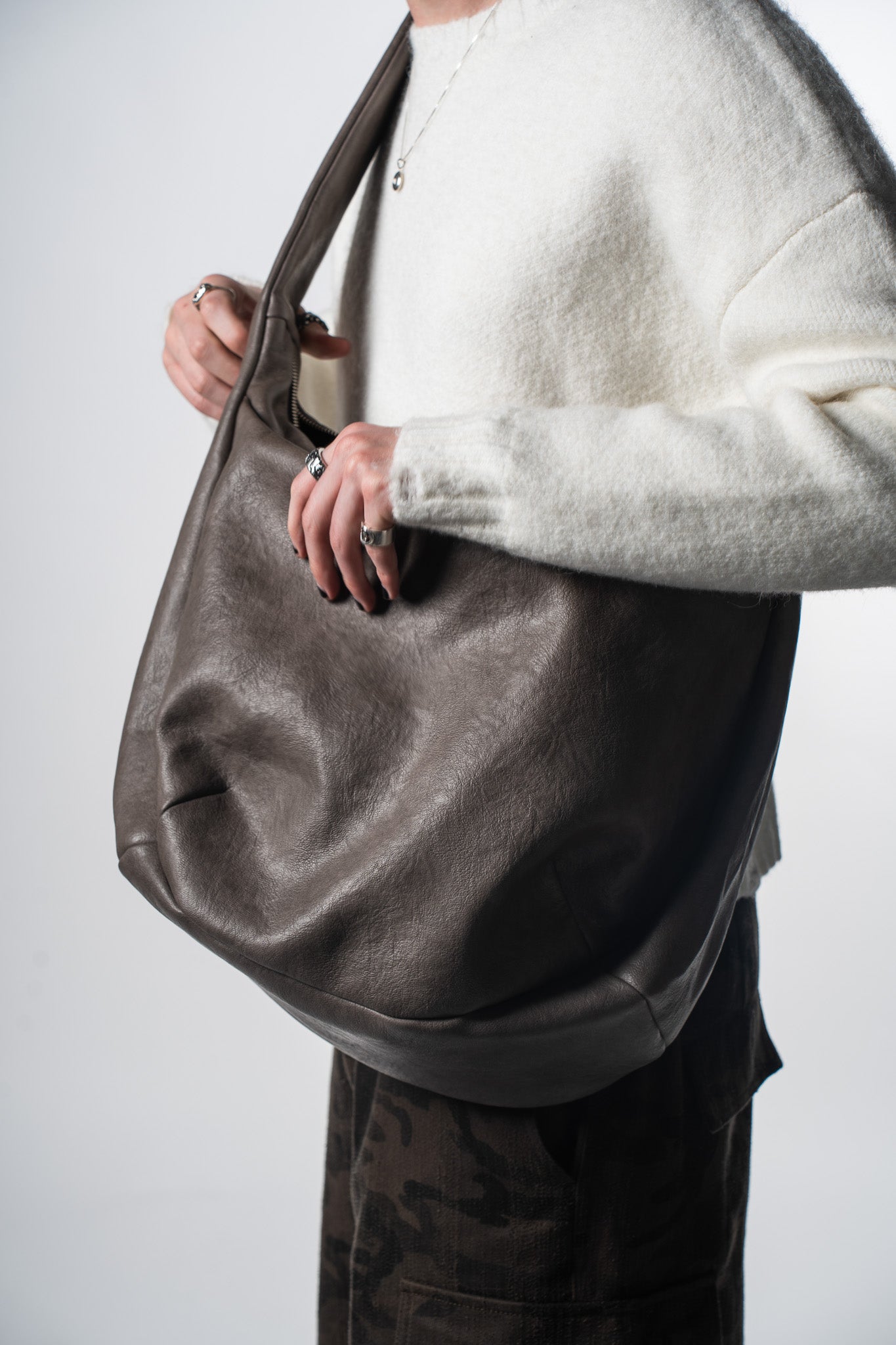 Mottled Leather Sling Bag Brown