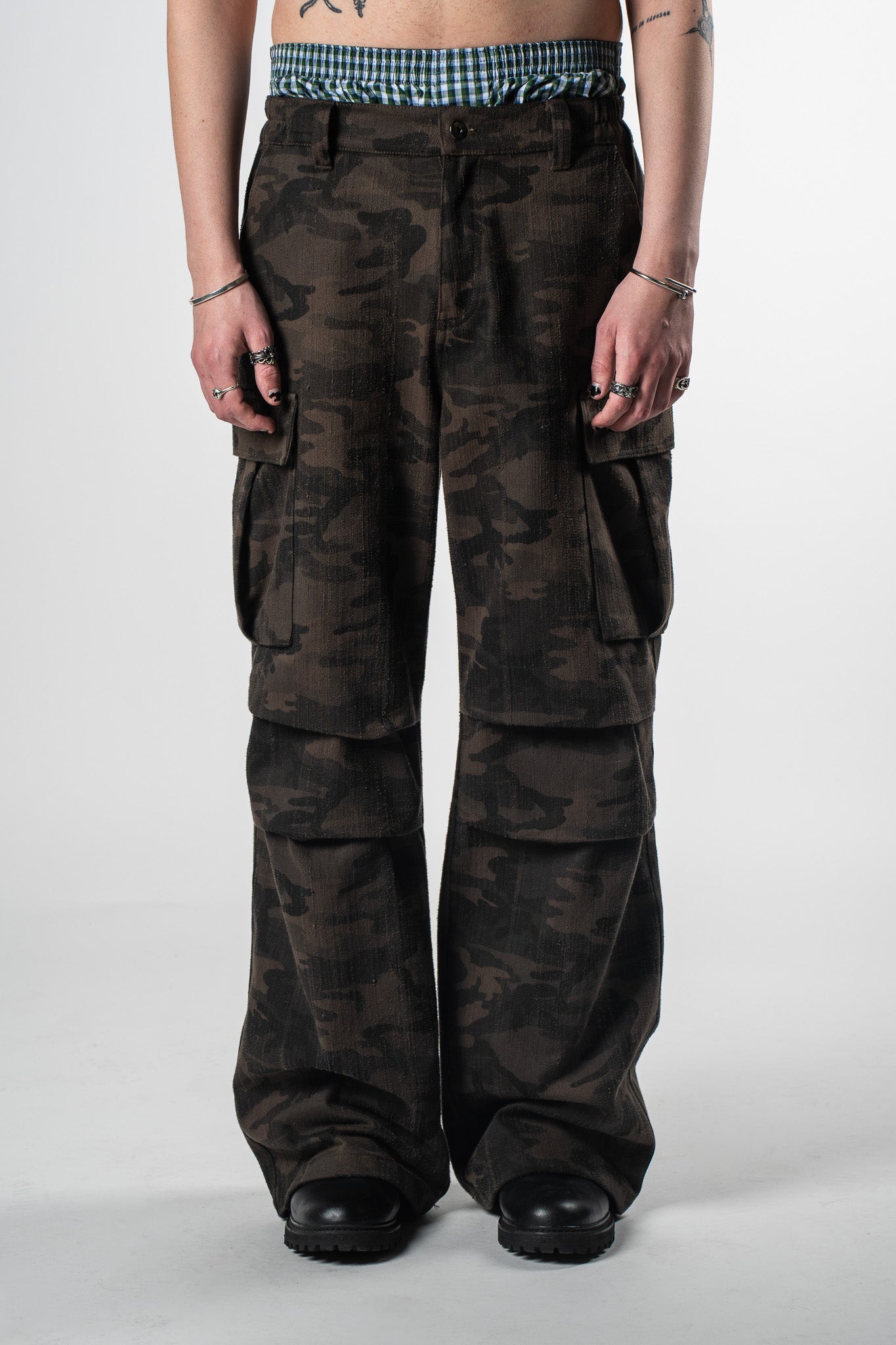 Distressed Camo Parachute Pants