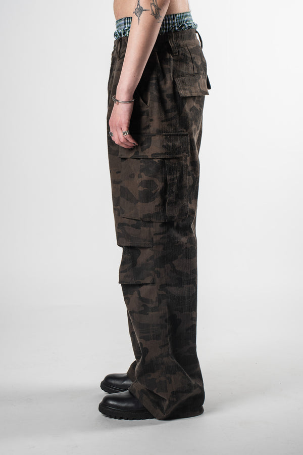 Distressed Camo Parachute Pants