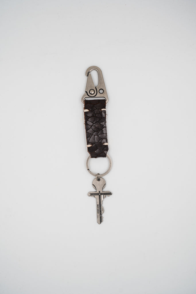 Crucifix Distressed Leather Keychain Brown