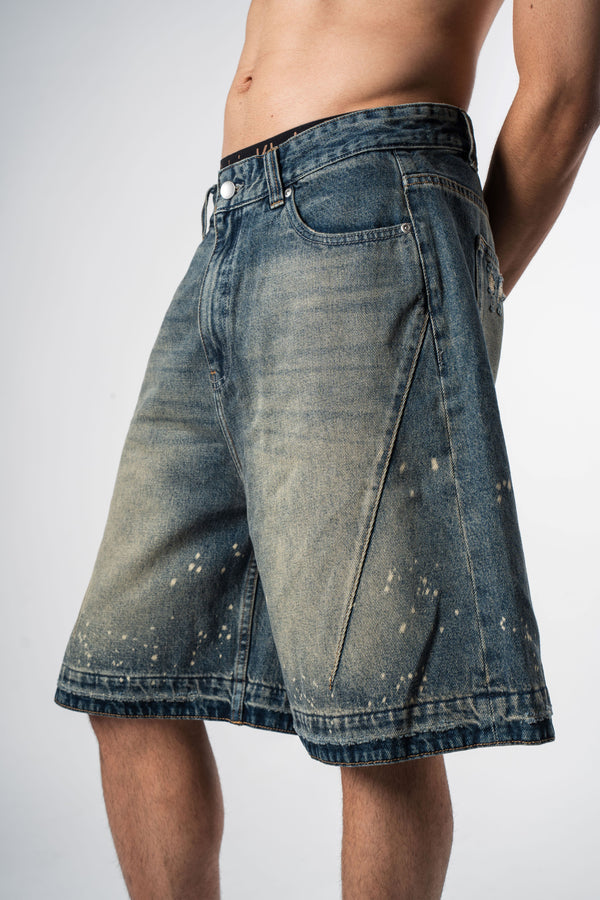 Ink-Splashed Denim Shorts