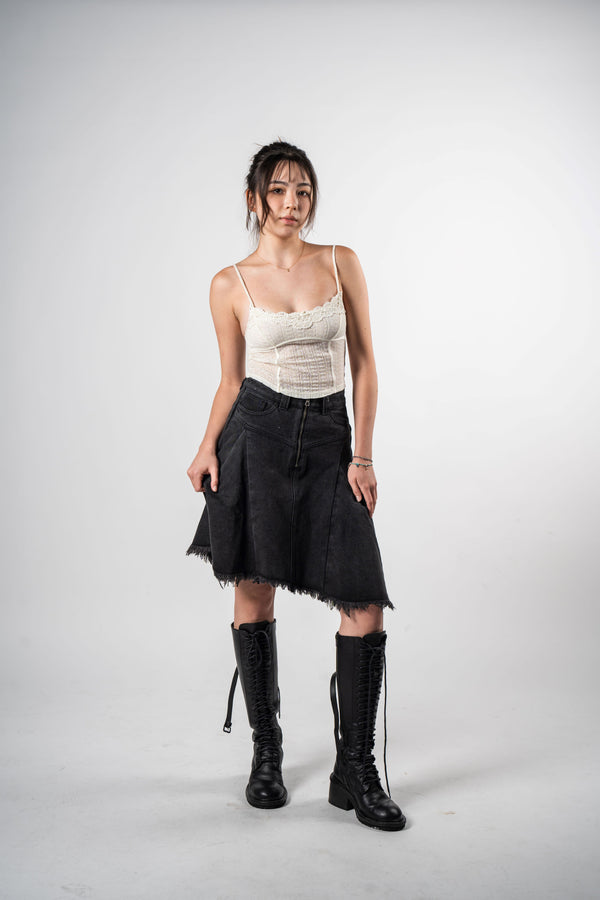 Raw Edge Denim Skirt