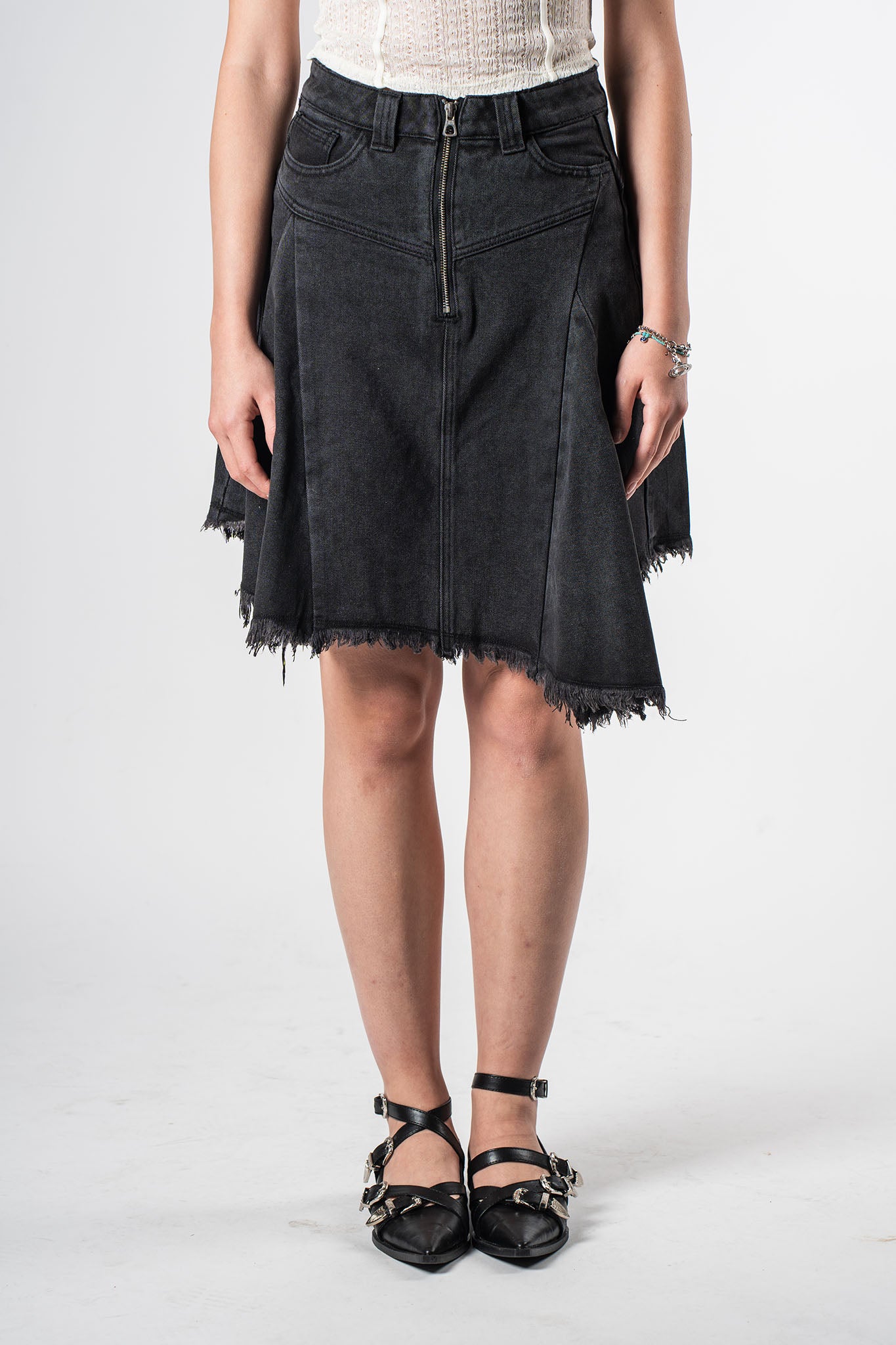 Raw Edge Denim Skirt